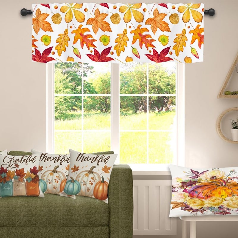 Finphoon Fall Kitchen Valances for Windows, Autumn Maple Leaf Thanksgiving Valance Curtains, Rod Pocket Fall Window Treatments for Kitchen, Bedroom, Living Room, 54" W x 18" L - Image 4